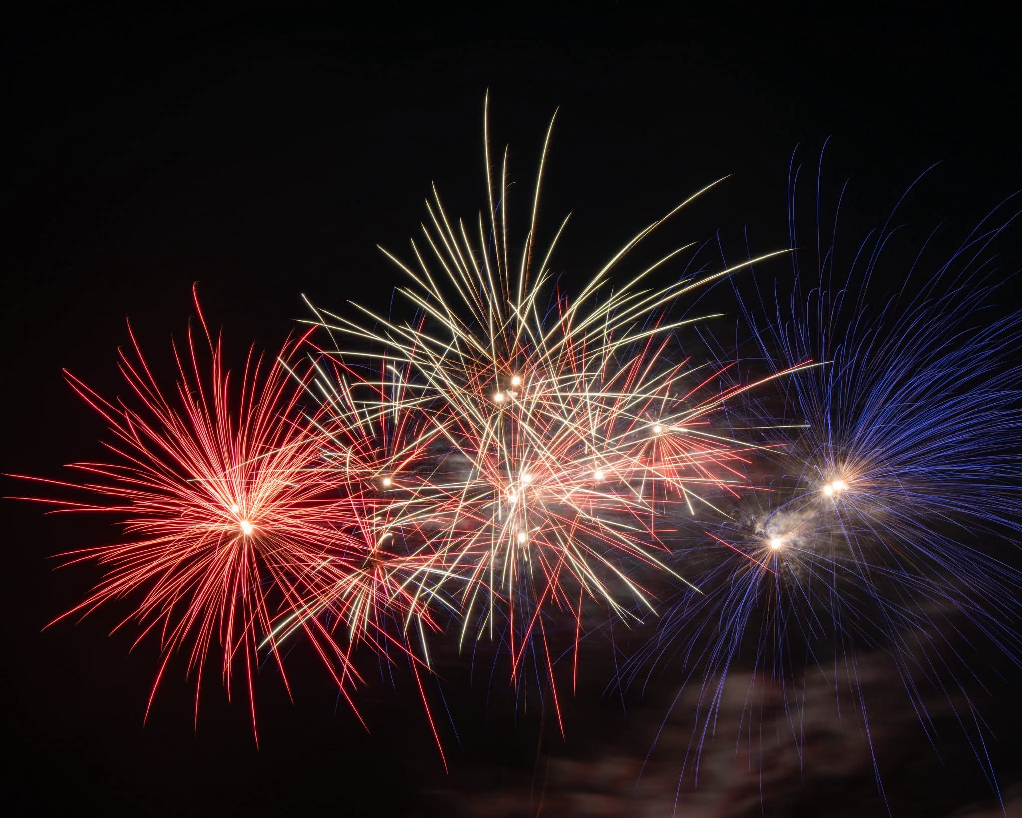 Colorful fireworks bursts lighting up the night sky
